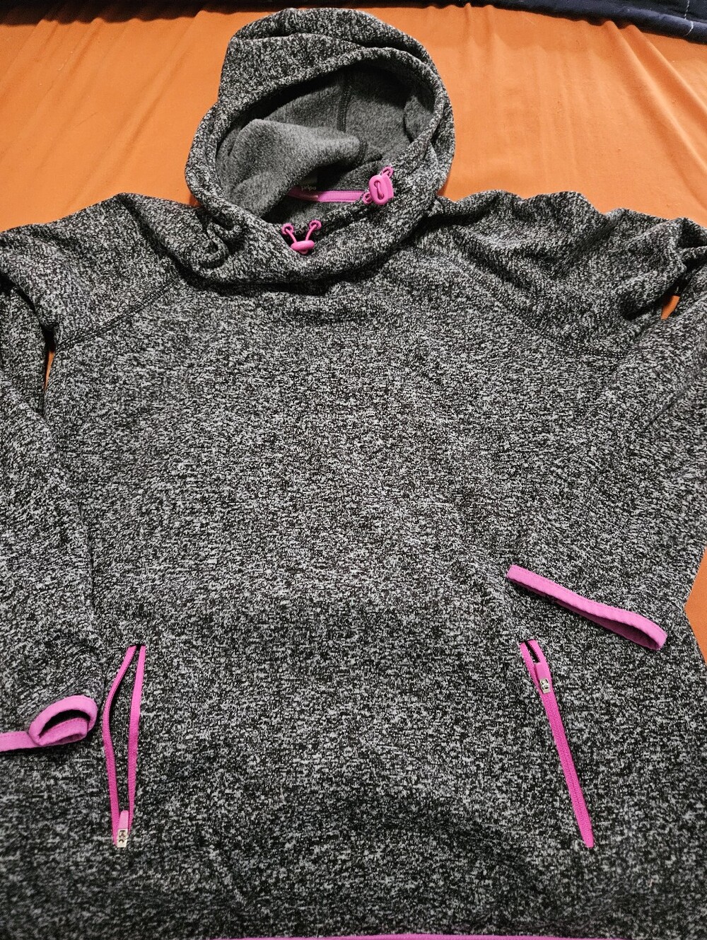 Women’s Hyba Gray Fleece Hoodie with Pink Trim